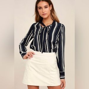 Get down to business navy blue striped long sleeve top - Lulu’s